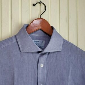 Hilditch & Key Dress Shirt Mens 16 Blue Classic Fit LS Made In England